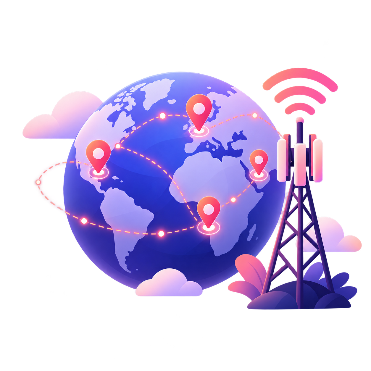 Connected globe and mobile network tower