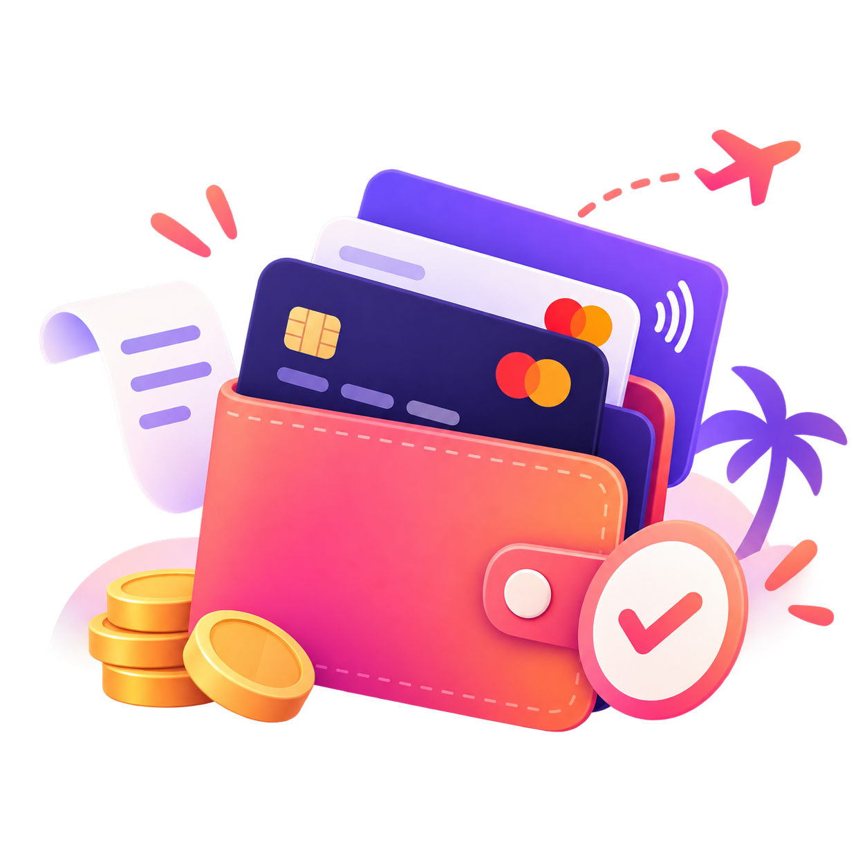 Wallet with payment cards and confirmation